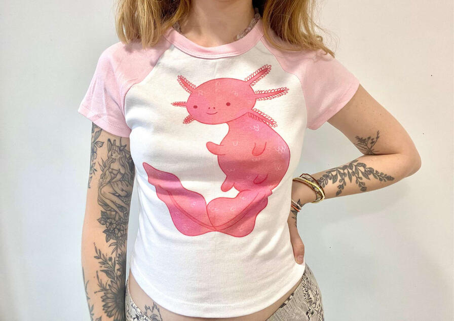 Illustrated axolotl t-shirt.