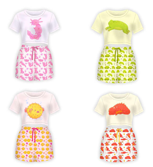 Mock-up PJs using my illustrated characters and repeat patterns.