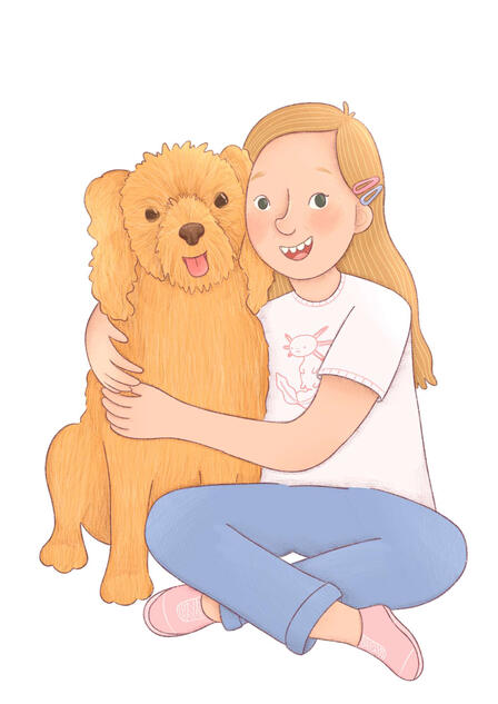 A portrait commission of a girl and her dog.