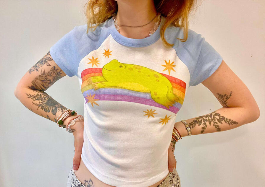 Frog jumping t-shirt.